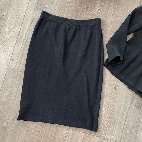St. John Black Santana Knit Skirt Suit Set - Picture 6 of 8